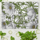 Linge De Cuisine Fleurs cosmos blanches (Plié)