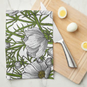 Linge De Cuisine Fleurs cosmos blanches (Quart Plié)