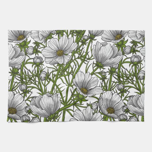 Linge De Cuisine Fleurs cosmos blanches (Horizontal)
