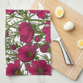 Linge De Cuisine Fleurs Cosmos roses (Quart Plié)