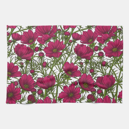 Linge De Cuisine Fleurs Cosmos roses (Horizontal)