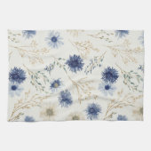Linge De Cuisine Fleurs Crème Bleue (Horizontal)