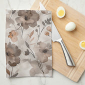 Linge De Cuisine Fleurs Crème Orange Marron (Quart Plié)