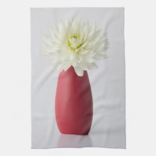 Linge De Cuisine Fleurs Dahlia blanche dans le vase rouge