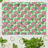 Linge De Cuisine Fleurs Dahlia rose fuchsia (Plié)