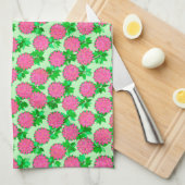 Linge De Cuisine Fleurs Dahlia rose fuchsia (Quart Plié)