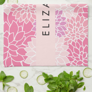 Linge De Cuisine Fleurs Dahlia Roses, Motif De Fleurs, Votre Nom