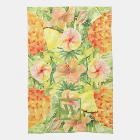 Linge De Cuisine Fleurs d'ananas monogrammes (Vertical)