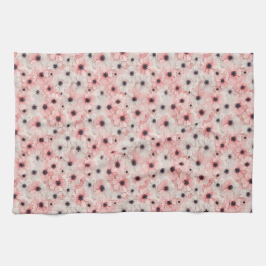 Linge De Cuisine Fleurs d'anémone roses et blanches douces (Horizontal)
