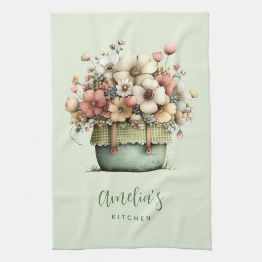 Linge De Cuisine Fleurs dans un pot Cozy Shabby Mignon (Vertical)