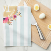 Linge De Cuisine Fleurs d'aquarelle à la menthe Faux or Monogramme (Quart Plié)