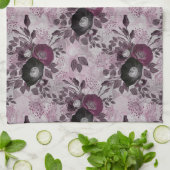 Linge De Cuisine Fleurs d'aquarelle bordeaux. (Plié)