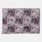 Linge De Cuisine Fleurs d'aquarelle bordeaux. (Horizontal)