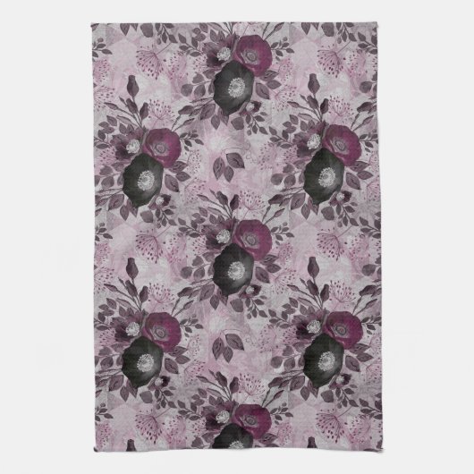 Linge De Cuisine Fleurs d'aquarelle bordeaux. (Vertical)