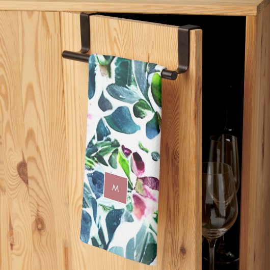 Linge De Cuisine Fleurs d'aquarelle botanique monogrammée (Pliage en tiers)