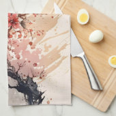 Linge De Cuisine Fleurs d'aquarelle en fleur de cerisier rouge rose (Quart Plié)