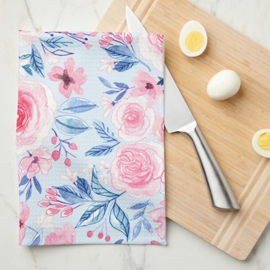 Linge De Cuisine Fleurs d'aquarelle et feuilles 2 (Quart Plié)