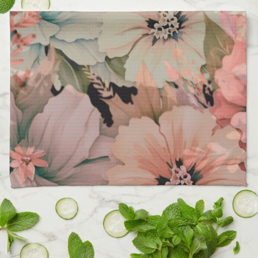Linge De Cuisine Fleurs d'aquarelle Pastel (Plié)