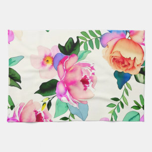 Linge De Cuisine fleurs d'aquarelle rose