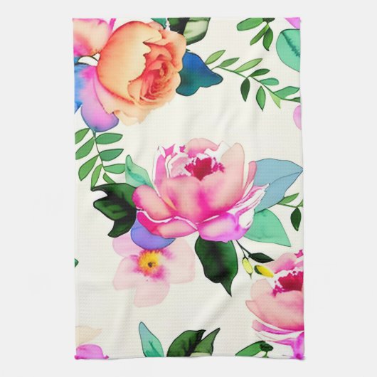 Linge De Cuisine fleurs d'aquarelle rose (Vertical)