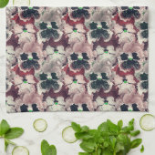 Linge De Cuisine Fleurs d'aquarelle rose, bordeaux (Plié)