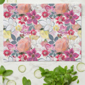 Linge De Cuisine Fleurs d'aquarelle rose et rouge. (Plié)