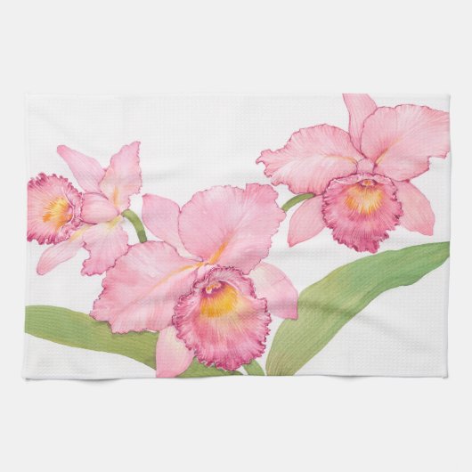 Linge De Cuisine Fleurs d'aquarelle rose exotique (Horizontal)