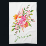 Linge De Cuisine Fleurs d'aquarelle rose mignonne Nom personnalisé<br><div class="desc">Cette belle serviette de cuisine dispose d'un bouquet floral coloré rose et orange aquarelle. Personnalisez-le avec votre nom dans une typographie stylisée. Super idée cadeau.</div>
