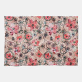 Linge De Cuisine Fleurs d'aquarelle rouge sur beige. (Horizontal)