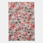 Linge De Cuisine Fleurs d'aquarelle rouge sur beige. (Vertical)