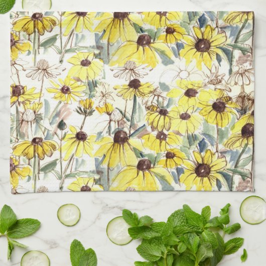 Linge De Cuisine Fleurs d'automne Black Eyed Susans Jardin Fleur sa (Plié)