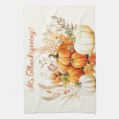Linge De Cuisine Fleurs d'automne Citrouille blanc Thanksgiving (Vertical)