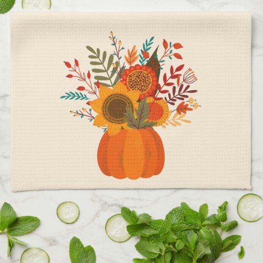 Linge De Cuisine Fleurs d'automne modernes en Citrouille (Plié)
