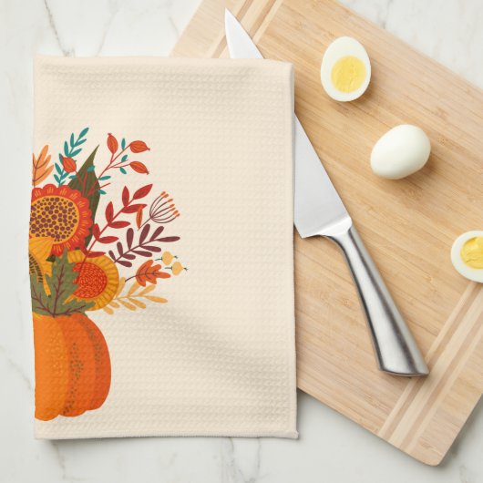 Linge De Cuisine Fleurs d'automne modernes en Citrouille (Quart Plié)