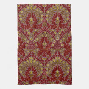 Linge De Cuisine Fleurs d'Automne Vintage Rouge Or William Morris