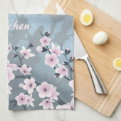 Linge De Cuisine Fleurs de cerises bleues rose cendré (Quart Plié)