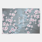 Linge De Cuisine Fleurs de cerises bleues rose cendré (Horizontal)