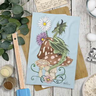 Linge De Cuisine Fleurs de Champignon Dragon Fantastique Vert Capri