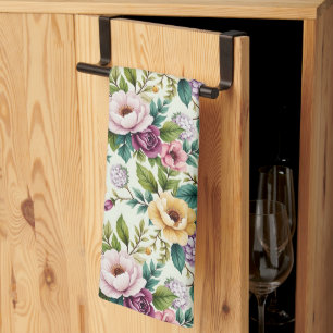 Linge De Cuisine Fleurs de chinoiserie lavande rose et jaune