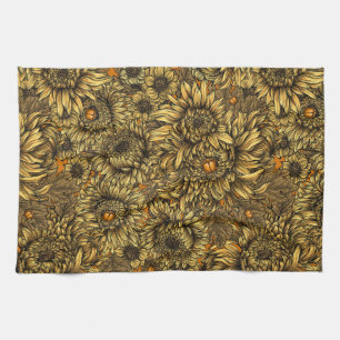 Linge De Cuisine Fleurs de chrysanthème jaunes et coléoptères orang