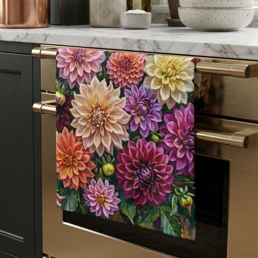 Linge De Cuisine Fleurs de dahlia colorées