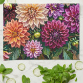 Linge De Cuisine Fleurs de dahlia colorées (Plié)