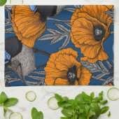 Linge De Cuisine Fleurs de fleurs et fleurs de pavot orange (Plié)