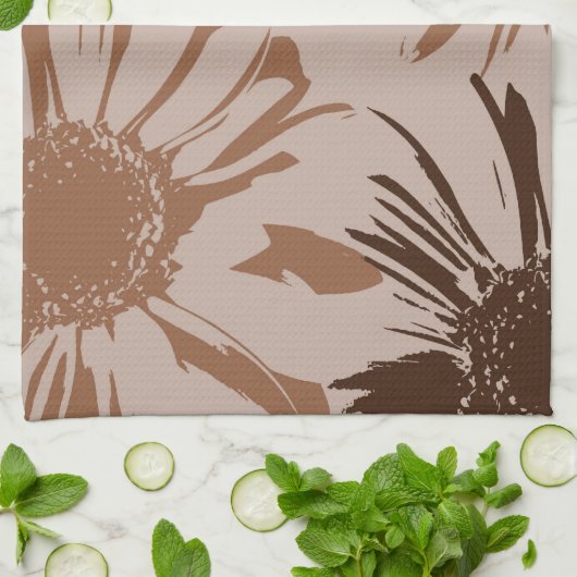 Linge De Cuisine Fleurs de Gerbera Brown Terre (Plié)