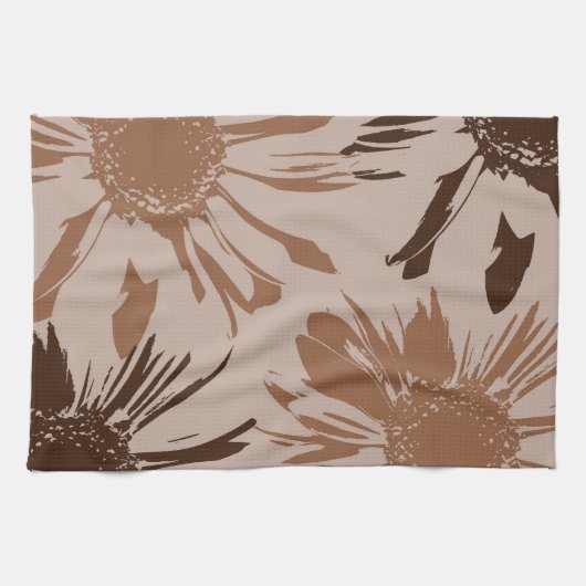 Linge De Cuisine Fleurs de Gerbera Brown Terre (Horizontal)