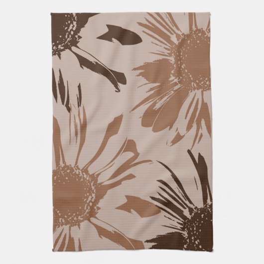 Linge De Cuisine Fleurs de Gerbera Brown Terre (Vertical)