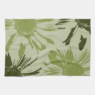 Linge De Cuisine Fleurs de Gerbera verte de chaux