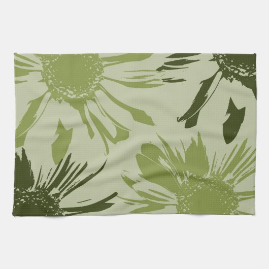 Linge De Cuisine Fleurs de Gerbera verte de chaux (Horizontal)