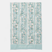 Linge De Cuisine Fleurs de gingham rayées rose vert pastel Monogram (Vertical)