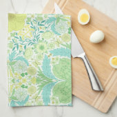 Linge De Cuisine Fleurs de jardin rétro en vert et jaune (Quart Plié)